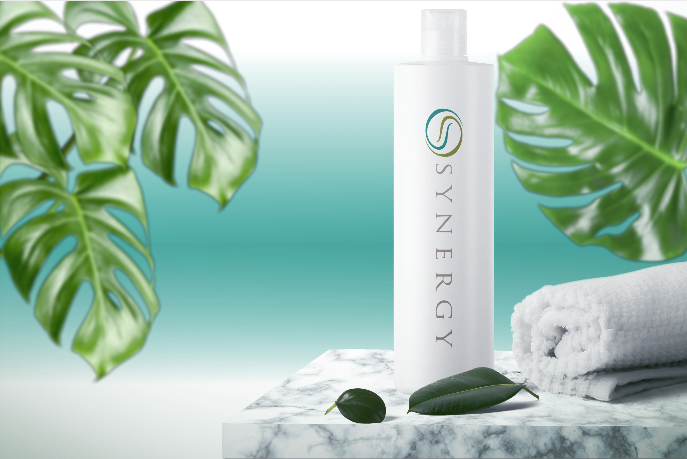 Shampoo bottle with leaves 